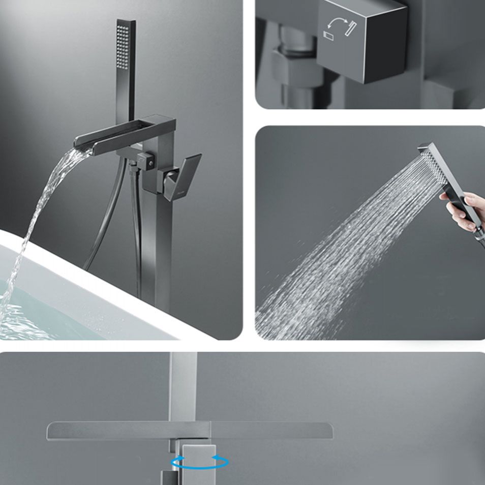 Floor Mounted Metal Freestanding Tub Filler Single Handle Waterfall Freestanding Faucet Clearhalo 'Bathroom Remodel & Bathroom Fixtures' 'Bathtub Faucets' 'bathtub_faucets' 'Home Improvement' 'home_improvement' 'home_improvement_bathtub_faucets' 1200x1200_49c49f18-b238-467a-9957-b0c2102d8522