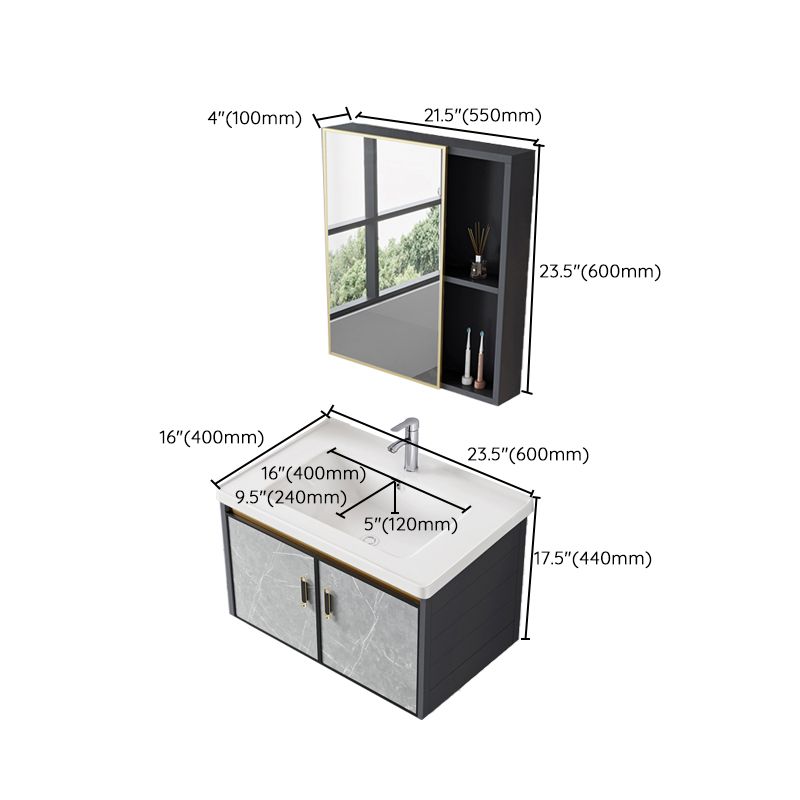 Single Sink Vanity Rectangular Modern Wall Mount Mirror Bathroom Vanity with 2 Doors Clearhalo 'Bathroom Remodel & Bathroom Fixtures' 'Bathroom Vanities' 'bathroom_vanities' 'Home Improvement' 'home_improvement' 'home_improvement_bathroom_vanities' 1200x1200_49e6fe4b-001e-4e8f-b512-061e6a7699d1