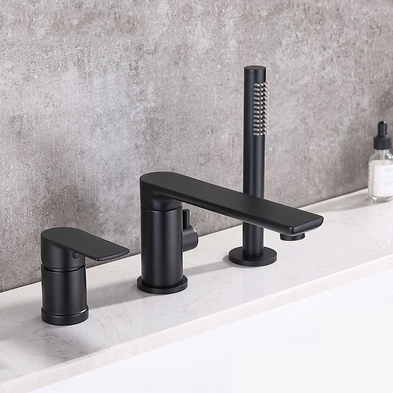 Modern Style Roman Tub Faucet Pure Color Deck-Mount Low Arc Copper Roman Tub Faucet Clearhalo 'Bathroom Remodel & Bathroom Fixtures' 'Bathtub Faucets' 'bathtub_faucets' 'Home Improvement' 'home_improvement' 'home_improvement_bathtub_faucets' 1200x1200_49fc0bc7-3b67-40af-b6c1-c3a2c7cf7ffe