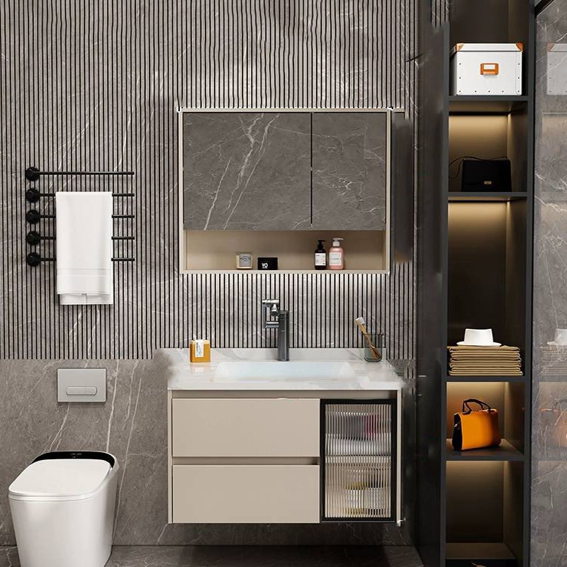 Single Sink Bathroom Vanity Set White 2 Drawers Wall-Mounted Wood Frame Rectangular Clearhalo 'Bathroom Remodel & Bathroom Fixtures' 'Bathroom Vanities' 'bathroom_vanities' 'Home Improvement' 'home_improvement' 'home_improvement_bathroom_vanities' 1200x1200_4a4a5ceb-95e2-4b87-a6cc-a4fc6003ec48