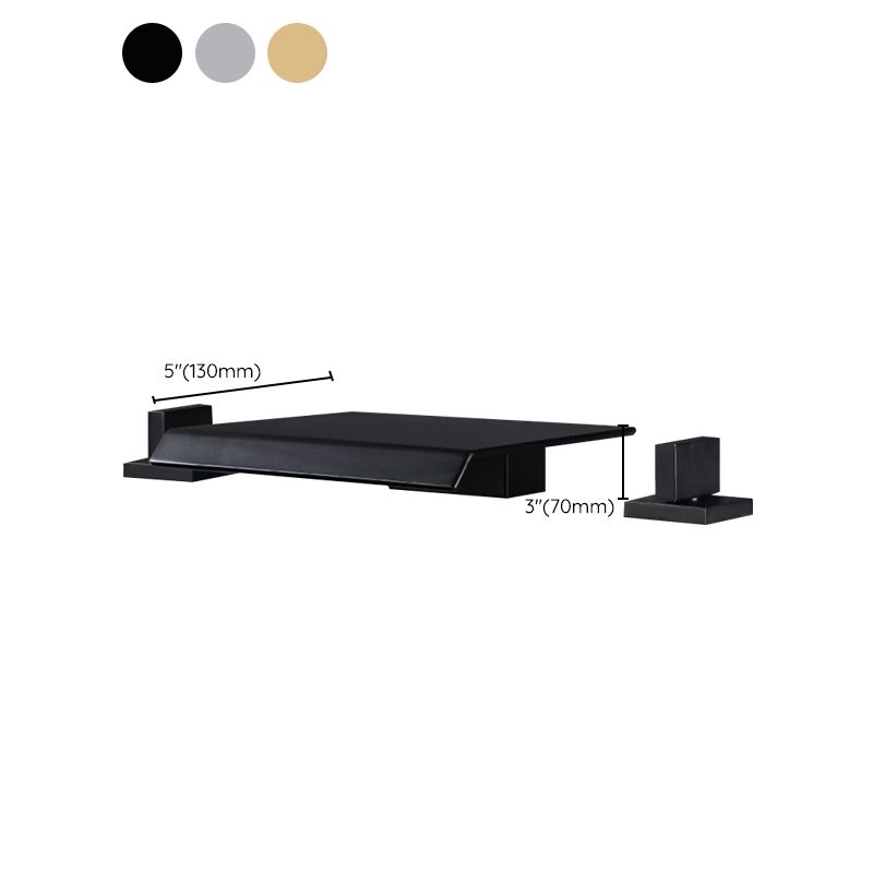 Modern Deck Mounted Metal Tub Filler Low Arc Faucet in Black/Gold Clearhalo 'Bathroom Remodel & Bathroom Fixtures' 'Bathtub Faucets' 'bathtub_faucets' 'Home Improvement' 'home_improvement' 'home_improvement_bathtub_faucets' 1200x1200_4a70fb61-e6d2-4153-a5e7-97ea4d9557e7