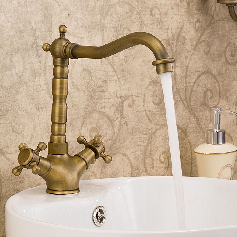 Glam Vessel Sink Bathroom Faucet Brass Cross Handles Swivel Spout Lavatory Faucet Clearhalo 'bathroom_sink_faucets' 'Conjunta de Baño y Conjunta de Grifo' 'Coronamiento de Baño y Dispositivo de Baño' 'Grifo del lavabo del baño' 'Hogar' 'home_improvement' 'home_improvement_bathroom_sink_faucets' 'Mejoras para el hogar' 1200x1200_4ad0a237-6163-4d1d-8f99-a999b5e5fa16