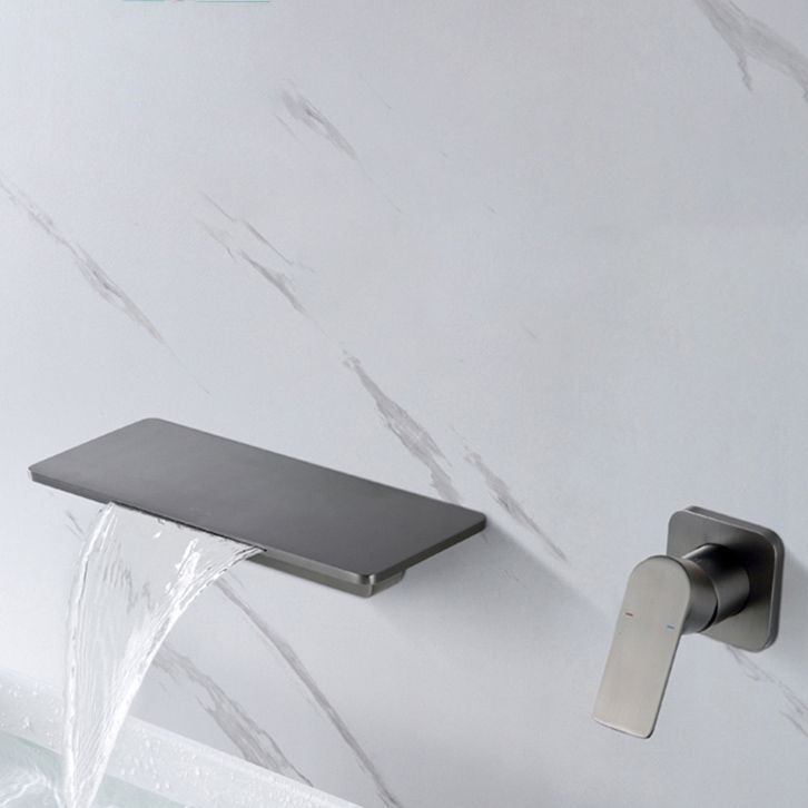 Single Lever Handle Bathroom Faucet 2 Holes Wall-Mounted Waterfall Spout Sink Faucet Clearhalo 'bathroom_sink_faucets' 'Conjuntos de Torneiras de Lavatório e Banheiro' 'home_improvement' 'home_improvement_bathroom_sink_faucets' 'Mobiliário Doméstico' 'Página inicial' 'Renovação e equipamento de casa de banho' 'Torneira para lavatório de banheiro' 1200x1200_4ad5a2f3-7037-4f59-8e7c-78581d604347