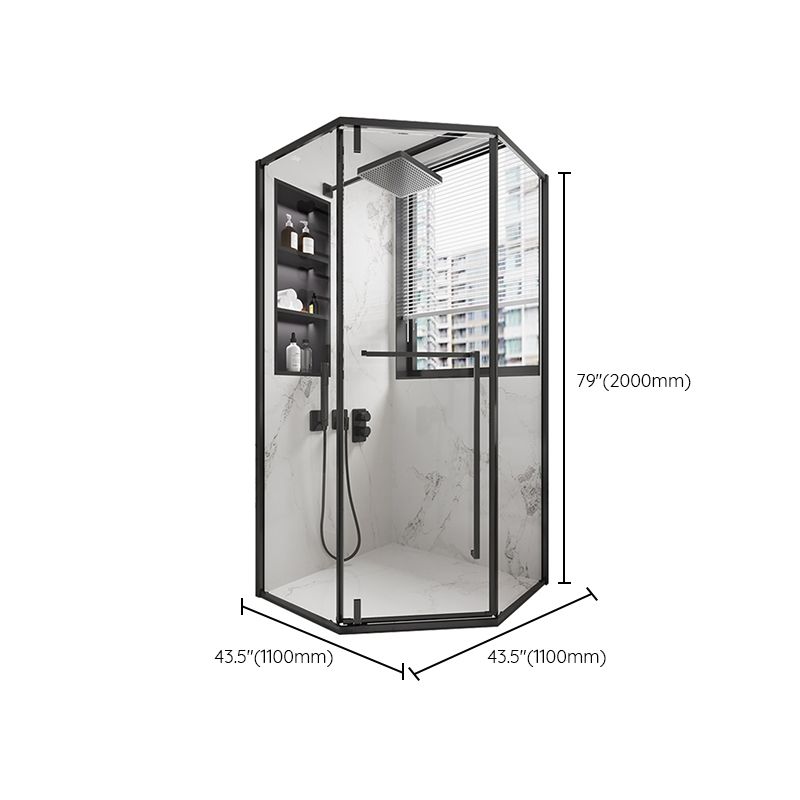 Shower Stall Black Semi-Frameless Black Corner Neo-Angle Shower Stall Clearhalo 'Bathroom Remodel & Bathroom Fixtures' 'Home Improvement' 'home_improvement' 'home_improvement_shower_stalls_enclosures' 'Shower Stalls & Enclosures' 'shower_stalls_enclosures' 'Showers & Bathtubs' 1200x1200_4aee59e8-3c04-43b2-9a59-e6514a567cab