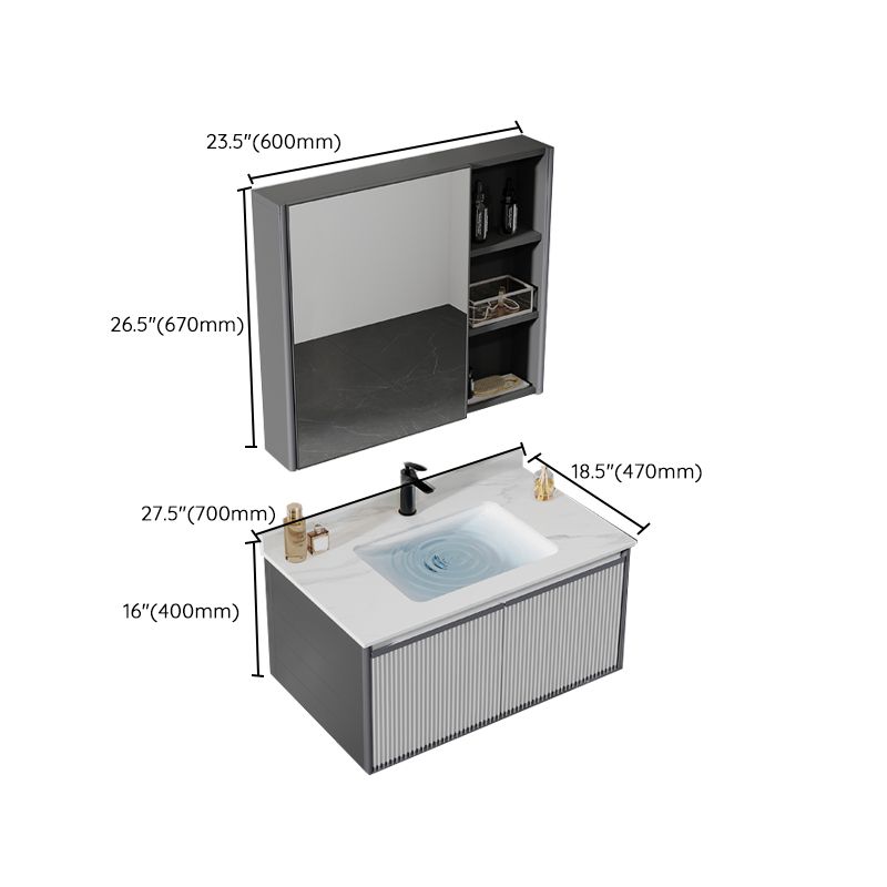 Bath Vanity Grey Metal Frame Rectangular Single Sink Wall Mount Mirror 2 Doors Vanity Clearhalo 'Bathroom Remodel & Bathroom Fixtures' 'Bathroom Vanities' 'bathroom_vanities' 'Home Improvement' 'home_improvement' 'home_improvement_bathroom_vanities' 1200x1200_4b1430a8-406a-40cd-9e9e-6e5af0405f59