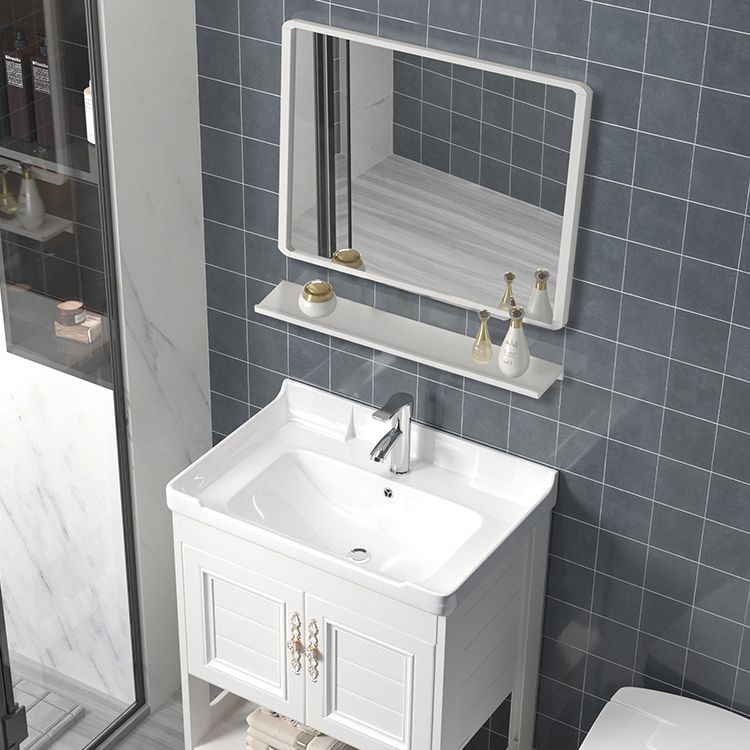 Freestanding Vanity White Shelving Included Rectangular Single Sink Vanity with Mirror Clearhalo 'Bathroom Remodel & Bathroom Fixtures' 'Bathroom Vanities' 'bathroom_vanities' 'Home Improvement' 'home_improvement' 'home_improvement_bathroom_vanities' 1200x1200_4b85a7cd-750d-4538-beb4-15d875900d3d