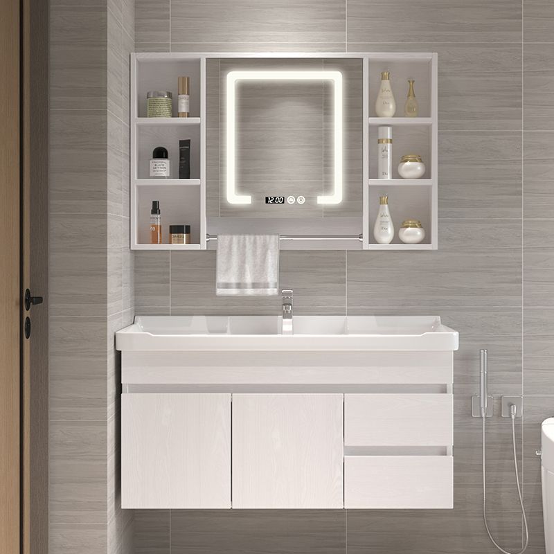 Wall Mounted Vanity White Wood Frame Rectangular 2 Doors Single Sink Vanity with Mirror Clearhalo 'Bathroom Remodel & Bathroom Fixtures' 'Bathroom Vanities' 'bathroom_vanities' 'Home Improvement' 'home_improvement' 'home_improvement_bathroom_vanities' 1200x1200_4b95fab3-bab8-498d-838f-d62198c3b74e