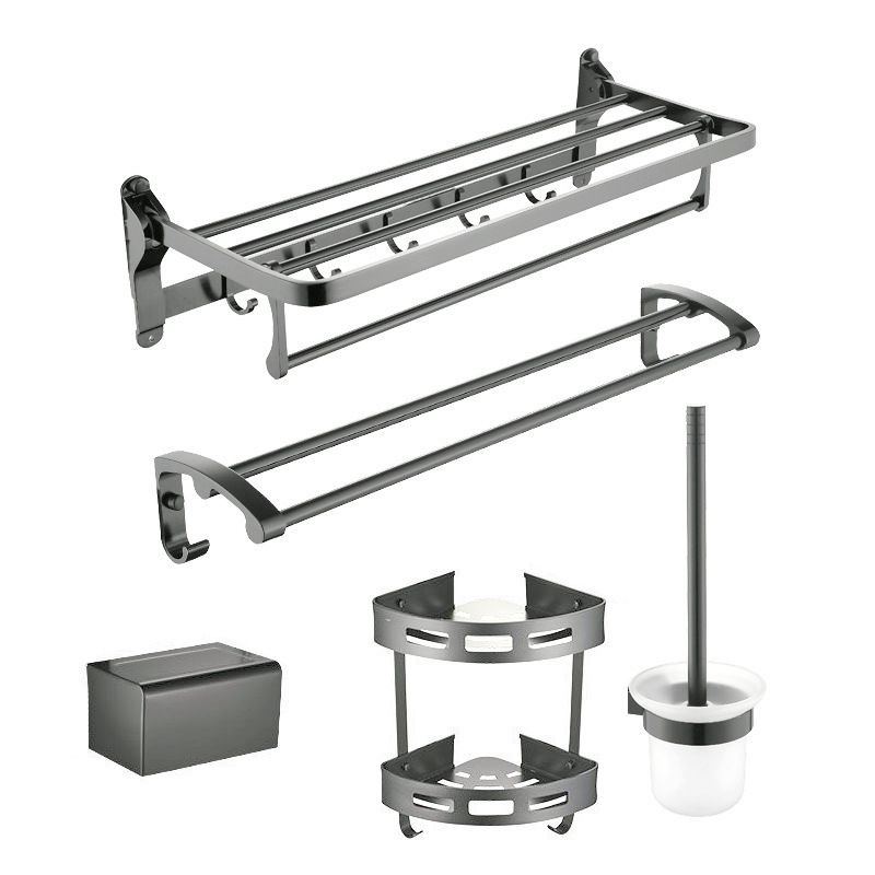 Contemporary Metal 5 - Piece Bathroom Accessory Set with Bath Shelf Clearhalo 'Bathroom Hardware Sets' 'Bathroom Hardware' 'Bathroom Remodel & Bathroom Fixtures' 'bathroom_hardware_sets' 'Home Improvement' 'home_improvement' 'home_improvement_bathroom_hardware_sets' 1200x1200_4bb988f6-45f2-48ad-9dbd-9ac8151c56cf