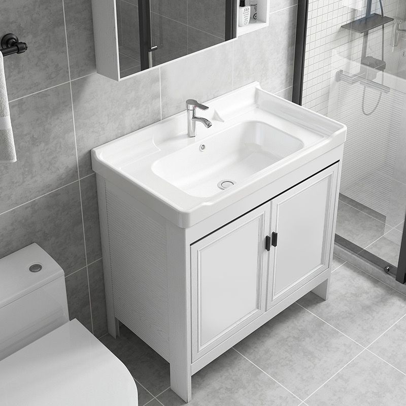 Freestanding Bathroom Vanity Modern White Ceramic Top Single Vanity Set Clearhalo 'Bathroom Remodel & Bathroom Fixtures' 'Bathroom Vanities' 'bathroom_vanities' 'Home Improvement' 'home_improvement' 'home_improvement_bathroom_vanities' 1200x1200_4c0a1703-1f4d-4c1a-9346-d0b8cfa40f6b