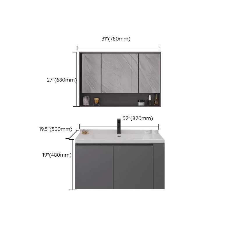 Grey Wall Mounted Standard Single-Sink Rectangular Modern Bathroom Vanity Set Clearhalo 'Bathroom Remodel & Bathroom Fixtures' 'Bathroom Vanities' 'bathroom_vanities' 'Home Improvement' 'home_improvement' 'home_improvement_bathroom_vanities' 1200x1200_4c121711-07c7-4b0b-84ba-39128bd3f407