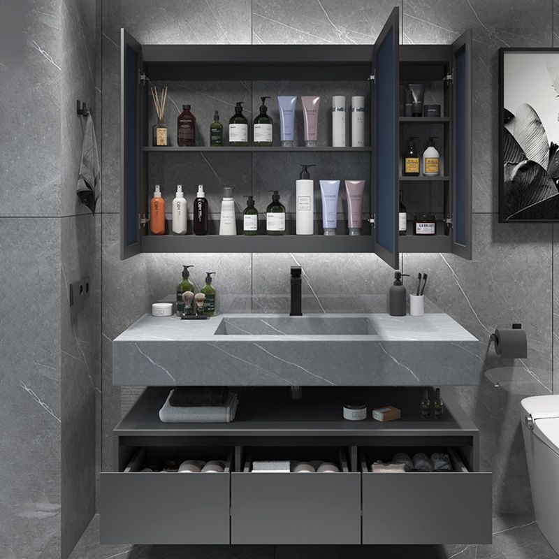 Shelf Included Bathroom Vanity Set Grey Stone Mirror Wall-Mounted Drawers with Faucet Clearhalo 'Bathroom Remodel & Bathroom Fixtures' 'Bathroom Vanities' 'bathroom_vanities' 'Home Improvement' 'home_improvement' 'home_improvement_bathroom_vanities' 1200x1200_4c8204dd-af63-404a-b303-7f56804a73e0