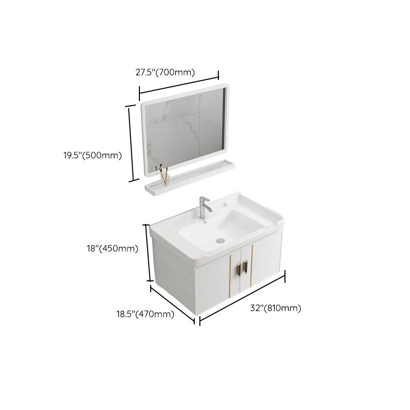 Vanity Sink White Wall Mounted Drawers Doors Faucet Ceramic Sink Vanity with Mirror Clearhalo 'Bathroom Remodel & Bathroom Fixtures' 'Bathroom Vanities' 'bathroom_vanities' 'Home Improvement' 'home_improvement' 'home_improvement_bathroom_vanities' 1200x1200_4d2034c9-c63b-4014-8fdb-8d46f8a0f0bb