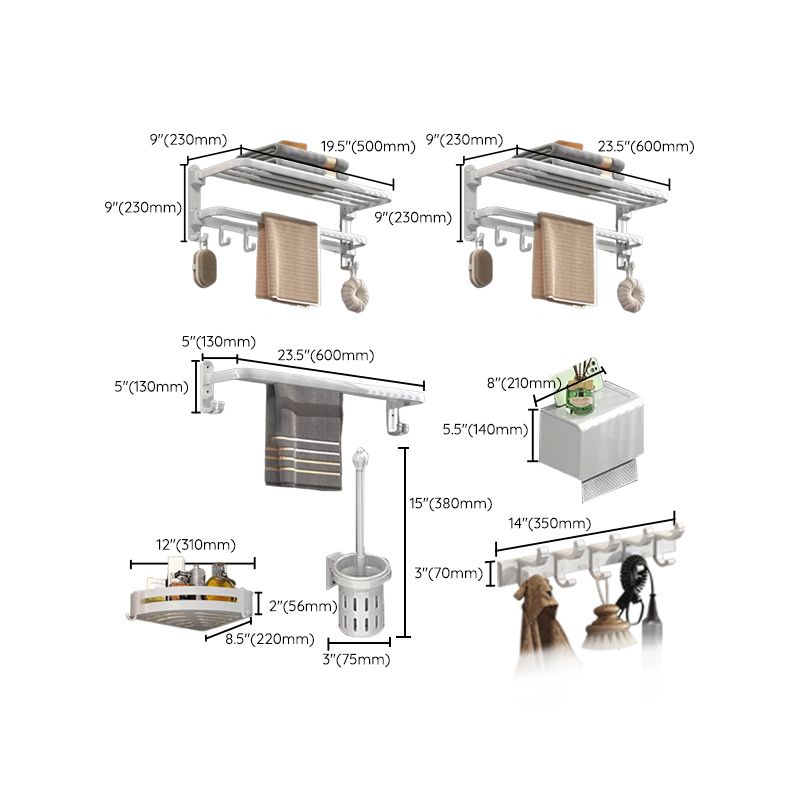 Modern White Bathroom Accessory As Individual Or As a Set in Metal Clearhalo 'Bathroom Hardware Sets' 'Bathroom Hardware' 'Bathroom Remodel & Bathroom Fixtures' 'bathroom_hardware_sets' 'Home Improvement' 'home_improvement' 'home_improvement_bathroom_hardware_sets' 1200x1200_4d337e7e-75a1-4203-a567-07495a82c4b2