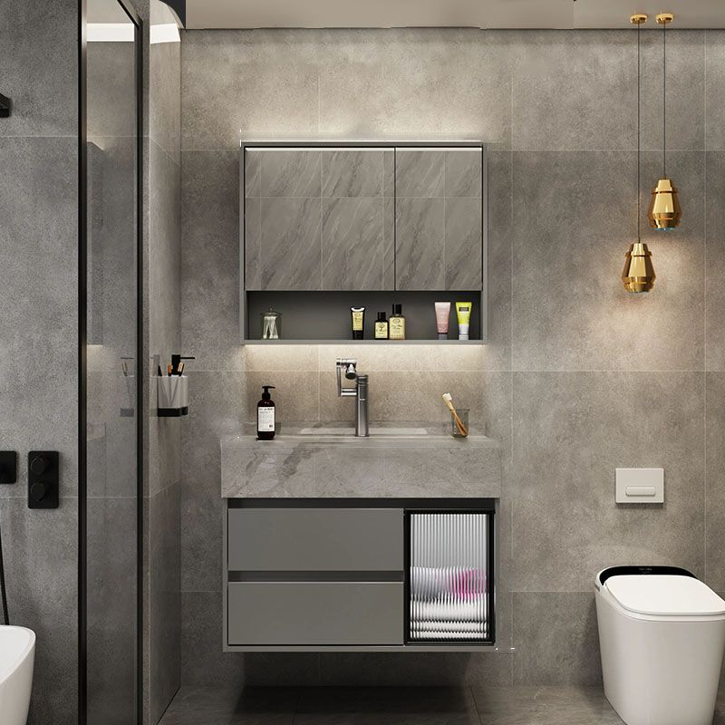 Grey Wall Mount Wood Bathroom Vanity Set with Mirror Included Clearhalo 'Bathroom Remodel & Bathroom Fixtures' 'Bathroom Vanities' 'bathroom_vanities' 'Home Improvement' 'home_improvement' 'home_improvement_bathroom_vanities' 1200x1200_4d357757-df29-4043-8cf7-3868dcdbf3b5