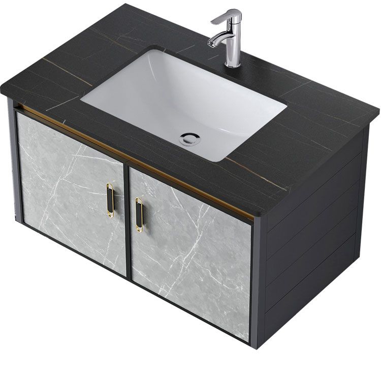 Single Sink Vanity Rectangular Modern Wall Mount Mirror Bathroom Vanity with 2 Doors Clearhalo 'Bathroom Remodel & Bathroom Fixtures' 'Bathroom Vanities' 'bathroom_vanities' 'Home Improvement' 'home_improvement' 'home_improvement_bathroom_vanities' 1200x1200_4d4155d0-0e2c-4a56-9627-f791a07ea1db