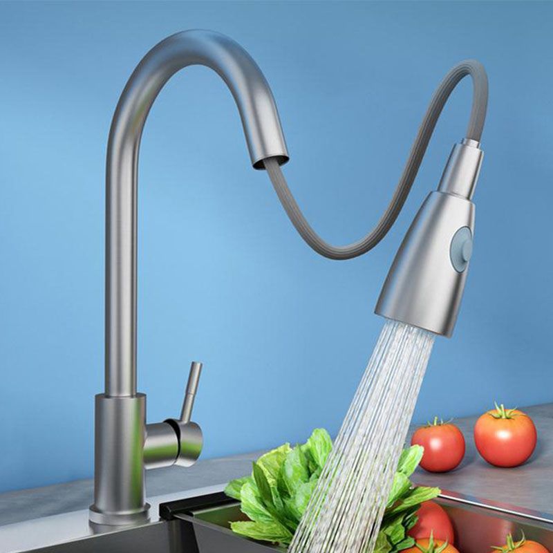 1-Hole Kitchen Faucet Pull down Sprayer Kitchen Faucet with Single Lever Handle Clearhalo 'Home Improvement' 'home_improvement' 'home_improvement_kitchen_faucets' 'Kitchen Faucets' 'Kitchen Remodel & Kitchen Fixtures' 'Kitchen Sinks & Faucet Components' 'kitchen_faucets' 1200x1200_4da726de-ee70-449d-a227-9f108985c295