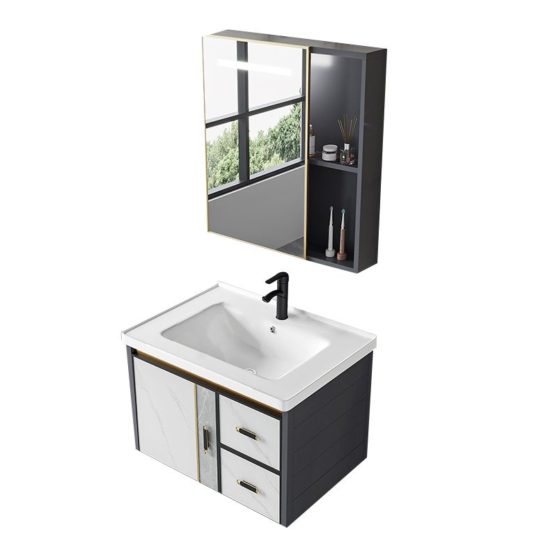 Vanity Set Wall Mounted Drawers Rectangular Ceramic Sink Vanity Set with Faucet Mirror Clearhalo 'Bathroom Remodel & Bathroom Fixtures' 'Bathroom Vanities' 'bathroom_vanities' 'Home Improvement' 'home_improvement' 'home_improvement_bathroom_vanities' 1200x1200_4e86e18d-8ecc-4915-a152-d15522d5a165