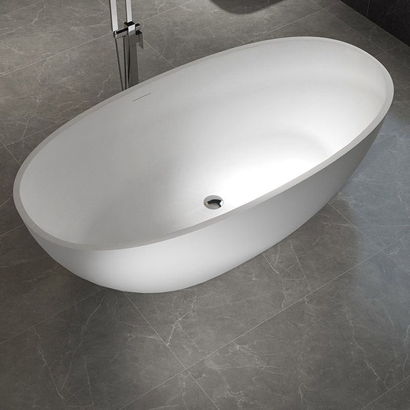 Modern Ellipse Stone Bathtub White Freestand Soaking Bathtub with Overflow Hole Clearhalo 'Bathroom Remodel & Bathroom Fixtures' 'Bathtubs' 'Home Improvement' 'home_improvement' 'home_improvement_bathtubs' 'Showers & Bathtubs' 1200x1200_4f4775e7-50c6-482e-b9db-dc4efadd6a38