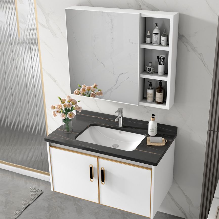 Glam Single Sink Vanity Metal Frame Rectangular Wall Mount Bath Vanity Clearhalo 'Bathroom Remodel & Bathroom Fixtures' 'Bathroom Vanities' 'bathroom_vanities' 'Home Improvement' 'home_improvement' 'home_improvement_bathroom_vanities' 1200x1200_4f4fd553-df63-49fe-9dad-1a90d58bc9b7