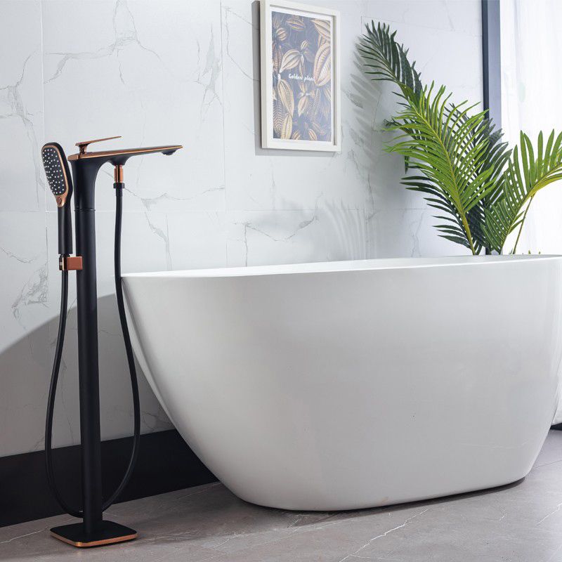 Modern Freestanding Tub Filler Trim Copper with Hand Shower Floor Mount Tub Filler Clearhalo 'Bathroom Remodel & Bathroom Fixtures' 'Bathtub Faucets' 'bathtub_faucets' 'Home Improvement' 'home_improvement' 'home_improvement_bathtub_faucets' 1200x1200_4f7e3252-d485-4144-ab8d-786698a2250f