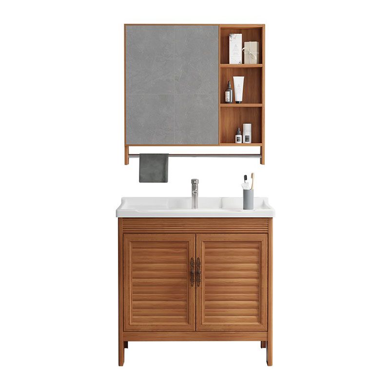 Rectangle Vanity Set Metal Frame Mirror Freestanding 2 Doors Single Sink Bath Vanity Clearhalo 'Bathroom Remodel & Bathroom Fixtures' 'Bathroom Vanities' 'bathroom_vanities' 'Home Improvement' 'home_improvement' 'home_improvement_bathroom_vanities' 1200x1200_4fb23671-4ecd-4fe8-ae96-d4de12c95969