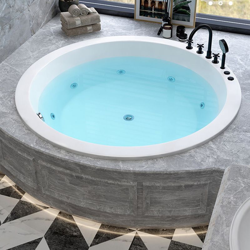 Modern Round White Acrylic Bathtub Embedded Bathtub with Drain and Massage Device Clearhalo 'Bathroom Remodel & Bathroom Fixtures' 'Bathtubs' 'Home Improvement' 'home_improvement' 'home_improvement_bathtubs' 'Showers & Bathtubs' 1200x1200_501b32ea-f834-43b1-a0ef-e0c0b4615e8c