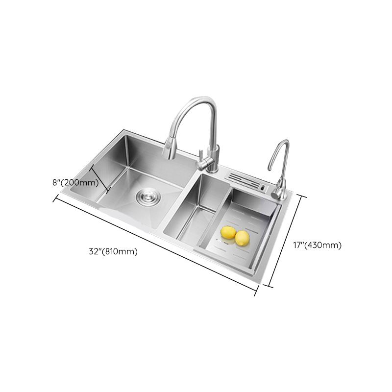 Contemporary Style Kitchen Sink Stainless Steel Double Basin Drop-In Kitchen Sink Clearhalo 'Home Improvement' 'home_improvement' 'home_improvement_kitchen_sinks' 'Kitchen Remodel & Kitchen Fixtures' 'Kitchen Sinks & Faucet Components' 'Kitchen Sinks' 'kitchen_sinks' 1200x1200_505eae4c-4cc7-4143-b923-4efd6f9033c5