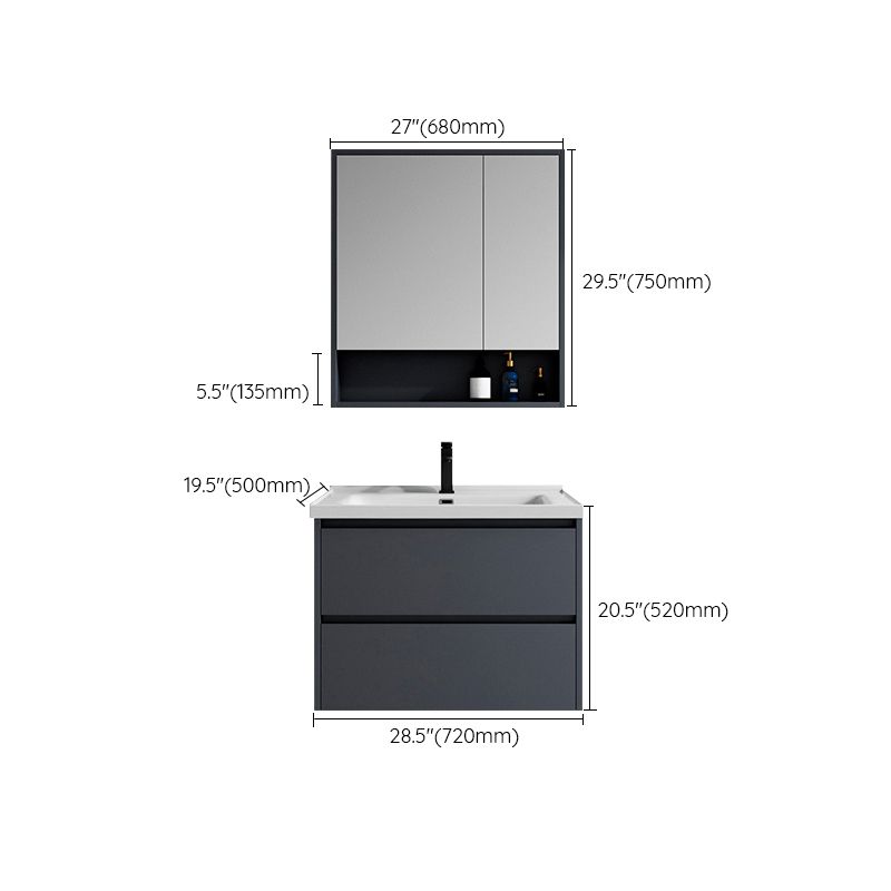 2 Drawers Vanity Mirror Single Sink Wall Mount Rectangle Bathroom Vanity with Door Clearhalo 'Bathroom Remodel & Bathroom Fixtures' 'Bathroom Vanities' 'bathroom_vanities' 'Home Improvement' 'home_improvement' 'home_improvement_bathroom_vanities' 1200x1200_50710be4-0419-465c-863b-fc6d4658b3f5