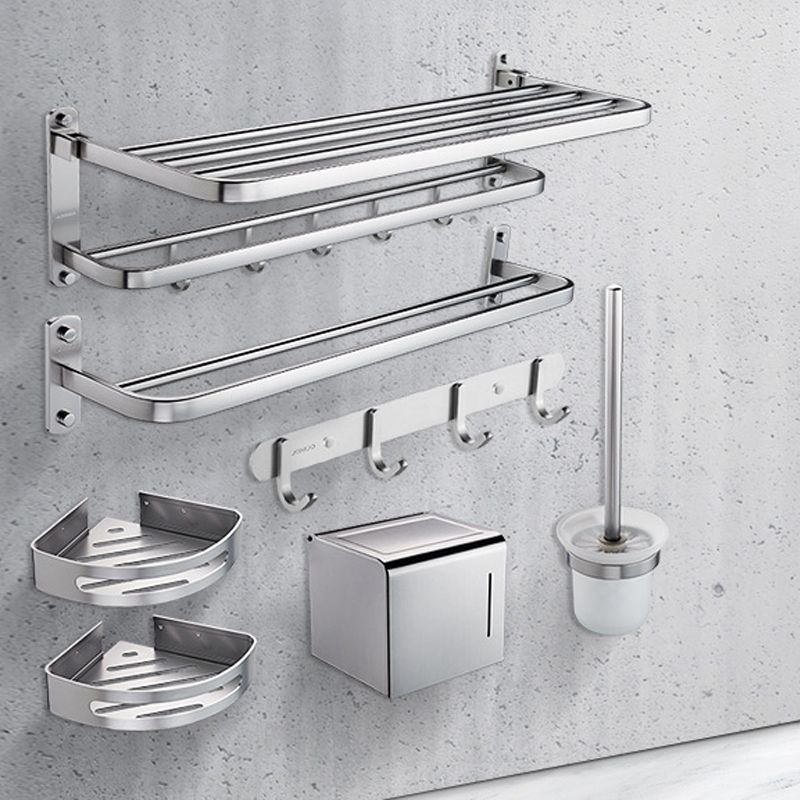 Contemporary Bathroom Accessory Set in Aluminum with Towel Bar/Bath Shelf Clearhalo 'Bathroom Hardware Sets' 'Bathroom Hardware' 'Bathroom Remodel & Bathroom Fixtures' 'bathroom_hardware_sets' 'Home Improvement' 'home_improvement' 'home_improvement_bathroom_hardware_sets' 1200x1200_50865b70-88d1-4255-912a-1a52e13930a9