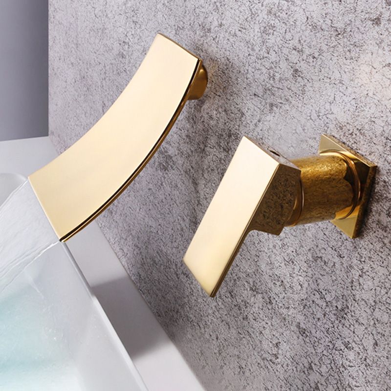 Glam Wall Mounted Bathroom Faucet Lever Handles Low Arc Solid Brass Faucet Clearhalo 'Bathroom Remodel & Bathroom Fixtures' 'Bathroom Sink Faucets' 'Bathroom Sinks & Faucet Components' 'bathroom_sink_faucets' 'Home Improvement' 'home_improvement' 'home_improvement_bathroom_sink_faucets' 1200x1200_51b0c98c-81b3-4b87-8b69-b5fbba192a44