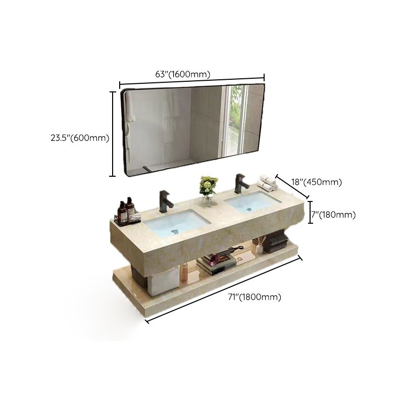 Yellow Stone Bath Vanity Shelving Included Single Sink Wall Mount Vanity Set with Mirror Clearhalo 'Bathroom Remodel & Bathroom Fixtures' 'Bathroom Vanities' 'bathroom_vanities' 'Home Improvement' 'home_improvement' 'home_improvement_bathroom_vanities' 1200x1200_5210ce09-5589-4ae0-ba15-8ad83015e917