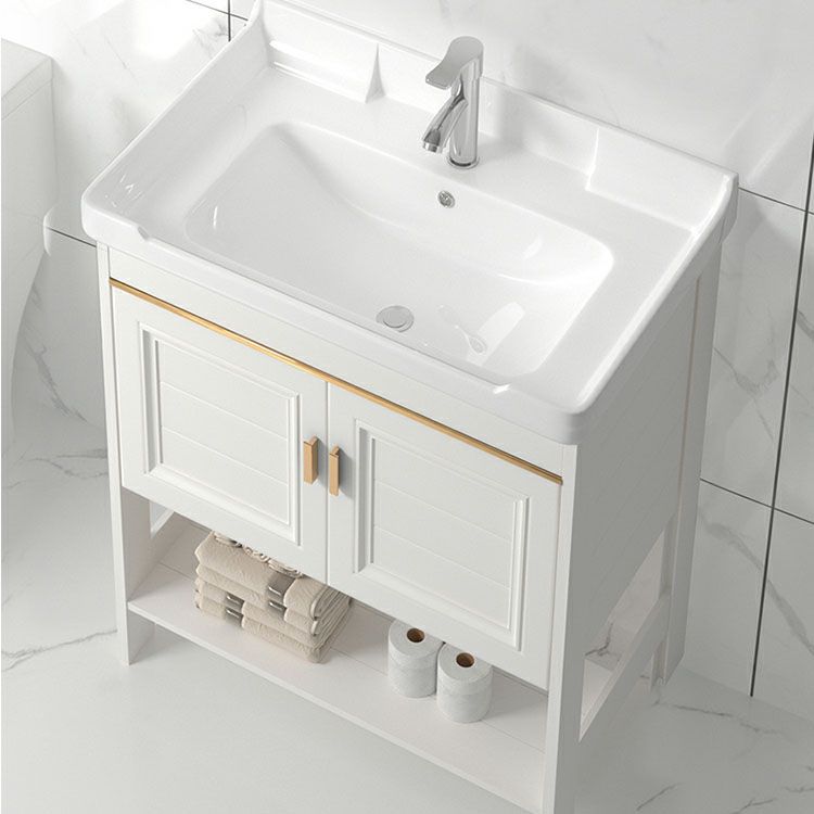 Modern Metal Freestanding Sink Vanity White with Sink Shelf for Bathroom Clearhalo 'Bathroom Remodel & Bathroom Fixtures' 'Bathroom Vanities' 'bathroom_vanities' 'Home Improvement' 'home_improvement' 'home_improvement_bathroom_vanities' 1200x1200_5236ce89-e70e-47ff-868d-0055bf3fbc0c