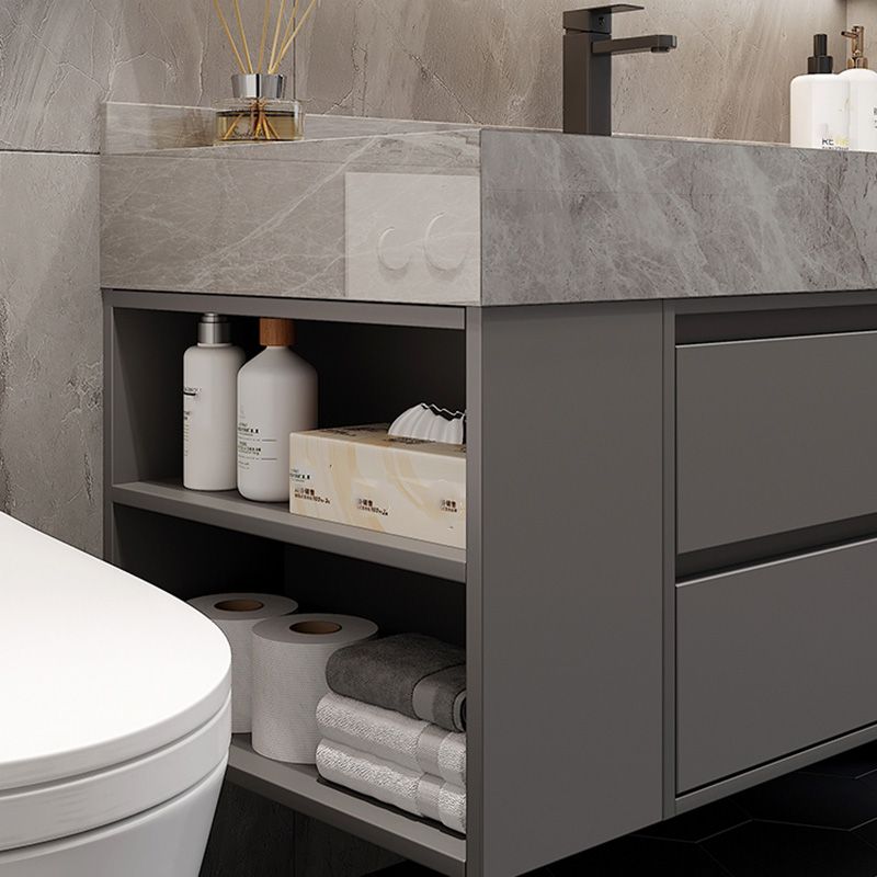 Grey Modern Rectangular Solid Wood Open Console with Sink Set Clearhalo 'Bathroom Remodel & Bathroom Fixtures' 'Bathroom Vanities' 'bathroom_vanities' 'Home Improvement' 'home_improvement' 'home_improvement_bathroom_vanities' 1200x1200_5267763f-ccf3-4b9e-991d-d48b1e14ebe8
