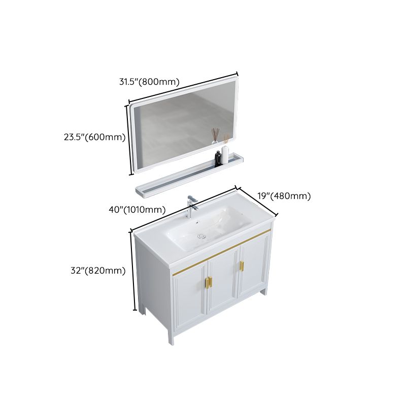 White Bathroom Vanity Metal Frame Single Sink Rectangular Freestanding Vanity with Mirror Clearhalo 'Bathroom Remodel & Bathroom Fixtures' 'Bathroom Vanities' 'bathroom_vanities' 'Home Improvement' 'home_improvement' 'home_improvement_bathroom_vanities' 1200x1200_52c64ea0-9d05-42af-8b97-b07fac42d501