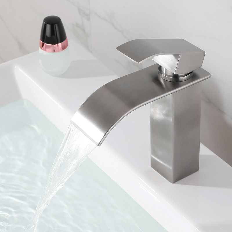 Industrial Vessel Faucet Stainless Steel Lever Handles Waterfall Spout Bathroom Faucet Clearhalo 'Bathroom Remodel & Bathroom Fixtures' 'Bathroom Sink Faucets' 'Bathroom Sinks & Faucet Components' 'bathroom_sink_faucets' 'Home Improvement' 'home_improvement' 'home_improvement_bathroom_sink_faucets' 1200x1200_52e89531-2c87-40df-9b78-184d2a26d95e