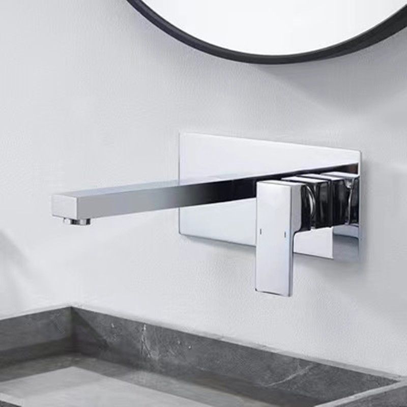 Wall Mounted Sink Faucet Single Lever Handle 2 Holes Bathroom Sink Faucet Clearhalo 'bathroom_sink_faucets' 'Conjuntos de Torneiras de Lavatório e Banheiro' 'home_improvement' 'home_improvement_bathroom_sink_faucets' 'Mobiliário Doméstico' 'Página inicial' 'Renovação e equipamento de casa de banho' 'Torneira para lavatório de banheiro' 1200x1200_531f24e3-e425-4064-8ec3-a87913a0187c