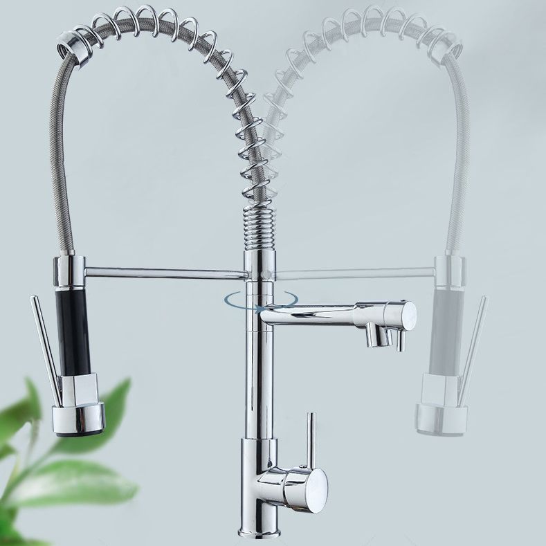 Farmhouse Bar Faucet Brass Lever Handles Spring Spout Swivel Spout Pre-Rinse Faucet Clearhalo 'Home Improvement' 'home_improvement' 'home_improvement_kitchen_faucets' 'Kitchen Faucets' 'Kitchen Remodel & Kitchen Fixtures' 'Kitchen Sinks & Faucet Components' 'kitchen_faucets' 1200x1200_53383516-50fb-4f19-a727-303d02d57278