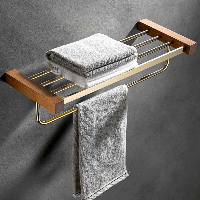 Polished Brass Bathroom Hardware Set Metal & Wood Bathroom Set with Bath Shelf/Towel Bar Clearhalo 'Bathroom Hardware Sets' 'Bathroom Hardware' 'Bathroom Remodel & Bathroom Fixtures' 'bathroom_hardware_sets' 'Home Improvement' 'home_improvement' 'home_improvement_bathroom_hardware_sets' 1200x1200_536e2408-6005-4bfd-8ad3-f2d9a5b956e2