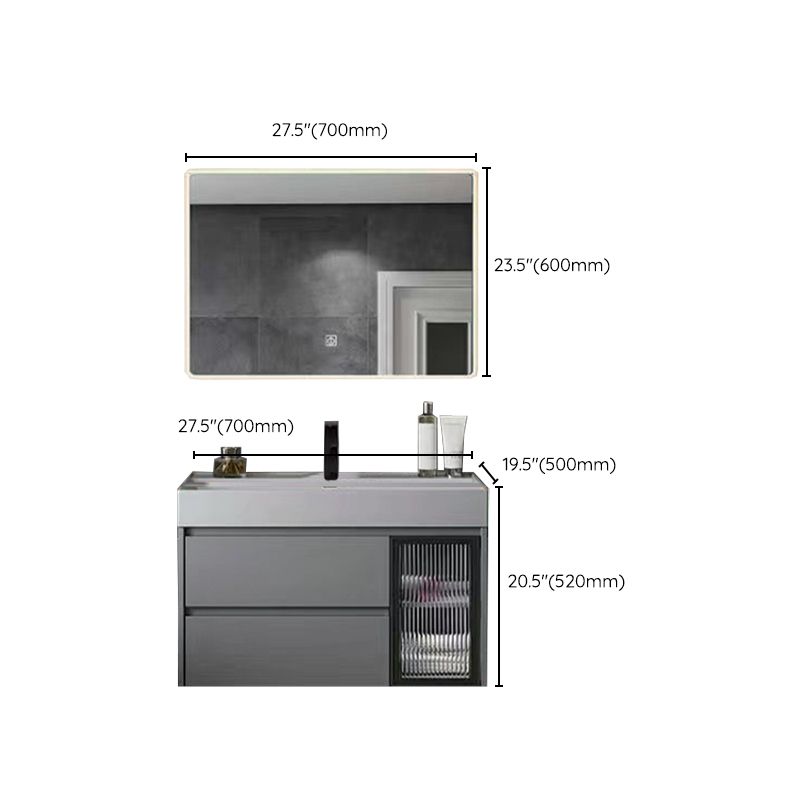 Drawers Bathroom Vanity Metal Single Sink Grey Rectangle Wall Mount Vanity Set with Mirror Clearhalo 'Bathroom Remodel & Bathroom Fixtures' 'Bathroom Vanities' 'bathroom_vanities' 'Home Improvement' 'home_improvement' 'home_improvement_bathroom_vanities' 1200x1200_538f2565-2a8f-4007-b8ef-38d7c4730000