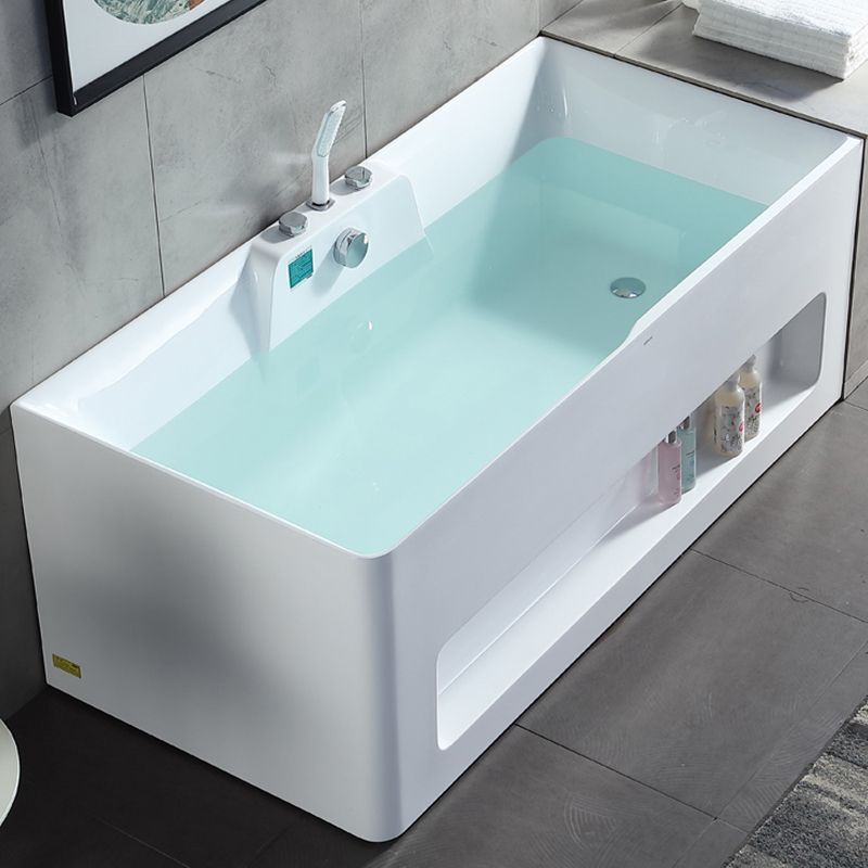 Modern Style Acrylic Bathtub Rectangle Back to Wall Bathroom Bathtub in White Clearhalo 'Bathroom Remodel & Bathroom Fixtures' 'Bathtubs' 'Home Improvement' 'home_improvement' 'home_improvement_bathtubs' 'Showers & Bathtubs' 1200x1200_53c424c6-ad4e-40d5-856a-30eed63f488f