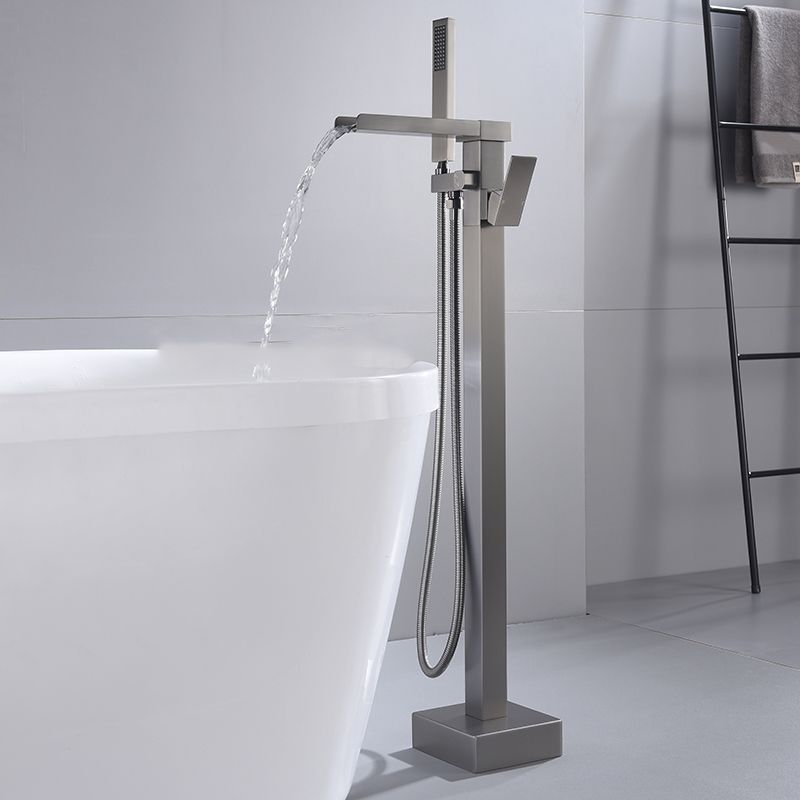 Modern Style Freestanding Tub Filler Floor Mount Freestanding Tub Filler with Hand Shower Clearhalo 'Bathroom Remodel & Bathroom Fixtures' 'Bathtub Faucets' 'bathtub_faucets' 'Home Improvement' 'home_improvement' 'home_improvement_bathtub_faucets' 1200x1200_53e7beae-2929-4023-8870-342443e16b99