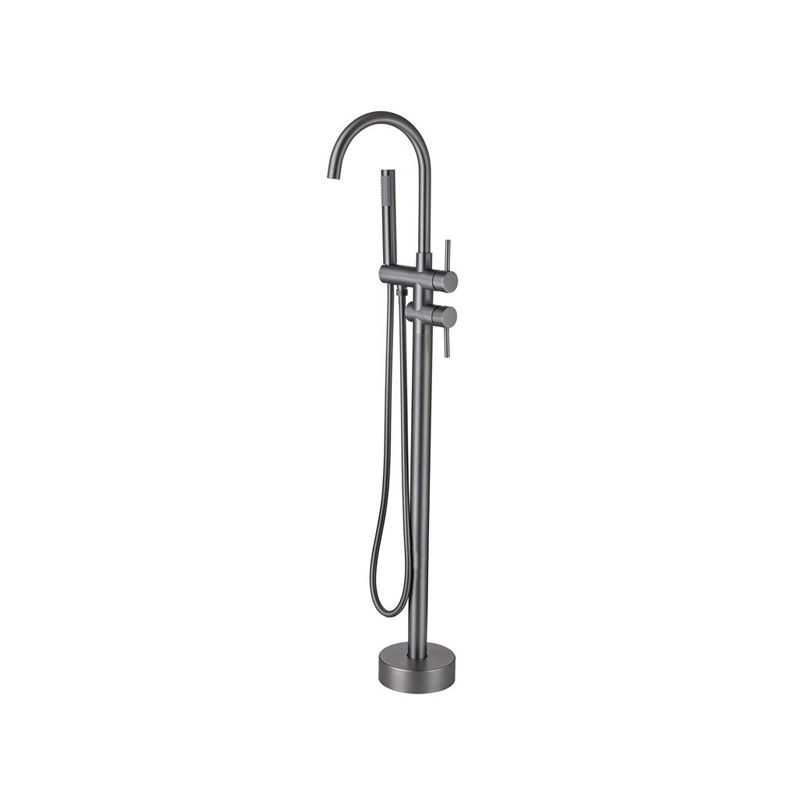 Modern Floor Mounted Metal Freestanding Tub Filler Swivel High Arc Freestanding Faucet Clearhalo 'Bathroom Remodel & Bathroom Fixtures' 'Bathtub Faucets' 'bathtub_faucets' 'Home Improvement' 'home_improvement' 'home_improvement_bathtub_faucets' 1200x1200_547ef9da-b369-4a03-96b7-ee02eb035f5c