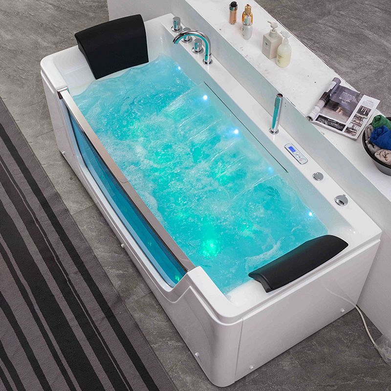 Modern Rectangle Acrylic Bathtub Back to Wall with Massage Device and Drain Bath Tub Clearhalo 'Bathroom Remodel & Bathroom Fixtures' 'Bathtubs' 'Home Improvement' 'home_improvement' 'home_improvement_bathtubs' 'Showers & Bathtubs' 1200x1200_54c2711c-2547-4aab-a841-2ad5d908a56d