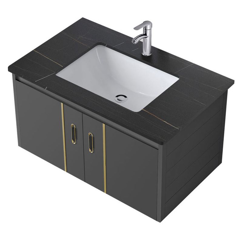 Glam Vanity Wall Mount Single Sink Metal Frame Rectangular Mirror Vanity with 2 Doors Clearhalo 'Bathroom Remodel & Bathroom Fixtures' 'Bathroom Vanities' 'bathroom_vanities' 'Home Improvement' 'home_improvement' 'home_improvement_bathroom_vanities' 1200x1200_5514b2a3-31cc-4c3e-96a9-406699f6c68f