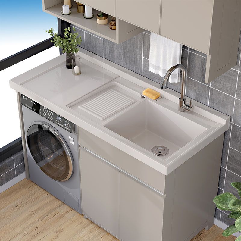 Modern Metal Freestanding Sink Vanity with Sink Faucet for Bathroom Clearhalo 'Bathroom Remodel & Bathroom Fixtures' 'Bathroom Vanities' 'bathroom_vanities' 'Home Improvement' 'home_improvement' 'home_improvement_bathroom_vanities' 1200x1200_5520543e-2c9c-4ea8-ae4a-baabd7041e1c