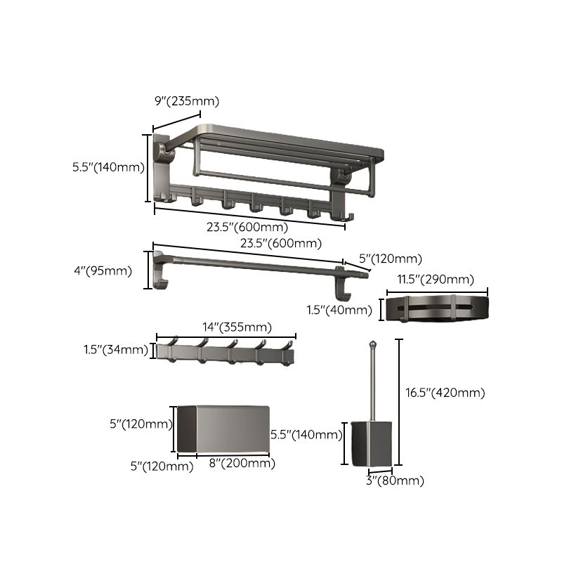 Modern Bathroom Hardware Set Grey Metal Bathroom Accessory Kit Anti-rust Clearhalo 'Bathroom Hardware Sets' 'Bathroom Hardware' 'Bathroom Remodel & Bathroom Fixtures' 'bathroom_hardware_sets' 'Home Improvement' 'home_improvement' 'home_improvement_bathroom_hardware_sets' 1200x1200_5522d822-a0df-4a6b-8328-7dcce44d3aa2