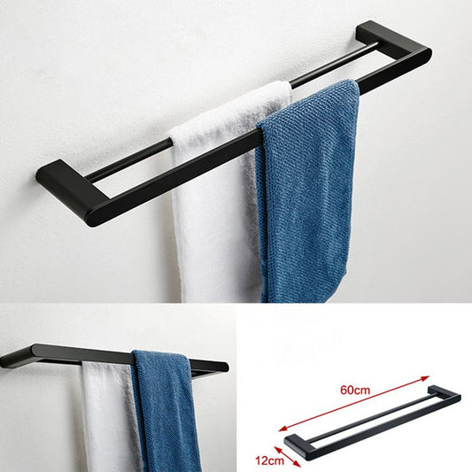 Minimalism Black Bathroom Accessory Set Contemporary Style Metal Towel Bar Clearhalo 'Bathroom Hardware Sets' 'Bathroom Hardware' 'Bathroom Remodel & Bathroom Fixtures' 'bathroom_hardware_sets' 'Home Improvement' 'home_improvement' 'home_improvement_bathroom_hardware_sets' 1200x1200_5538cbbc-3498-412d-8284-7120067537f3