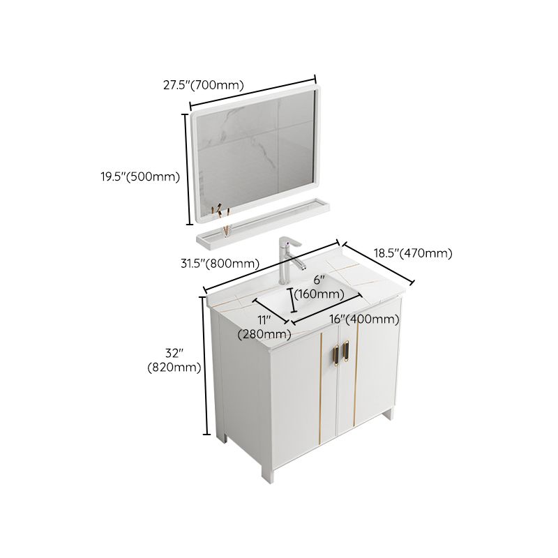 Single Sink Vanity Set White Mirror 2 Doors Freestanding Metal Frame Vanity Clearhalo 'Bathroom Remodel & Bathroom Fixtures' 'Bathroom Vanities' 'bathroom_vanities' 'Home Improvement' 'home_improvement' 'home_improvement_bathroom_vanities' 1200x1200_554cb165-3b05-4af5-8c84-2cb46edc9175