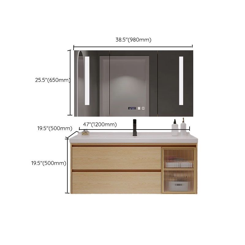 Wood Frame Bathroom Vanity Rectangular 2 Drawers Wall-Mounted Single Sink with Door Clearhalo 'Bathroom Remodel & Bathroom Fixtures' 'Bathroom Vanities' 'bathroom_vanities' 'Home Improvement' 'home_improvement' 'home_improvement_bathroom_vanities' 1200x1200_55e75686-13df-4689-a84c-c506280a664d