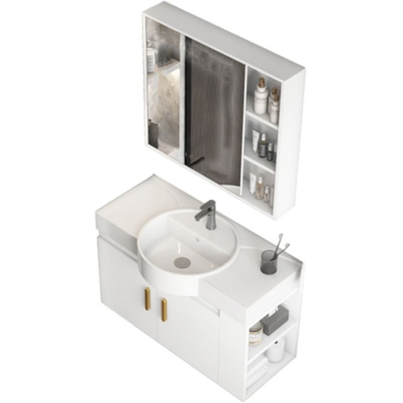Single Sink Glam Bathroom Vanity White Ceramic Round Wall Mount Vanity Set Clearhalo 'Bathroom Remodel & Bathroom Fixtures' 'Bathroom Vanities' 'bathroom_vanities' 'Home Improvement' 'home_improvement' 'home_improvement_bathroom_vanities' 1200x1200_564c5ca9-6a55-4946-8c43-bd7dbd61071b